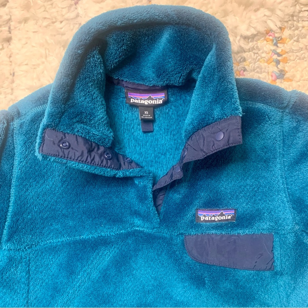 Patagonia Womens Synchilla Re-Tool Snap-T Fleece Pullover Jacket Teal Blue XS